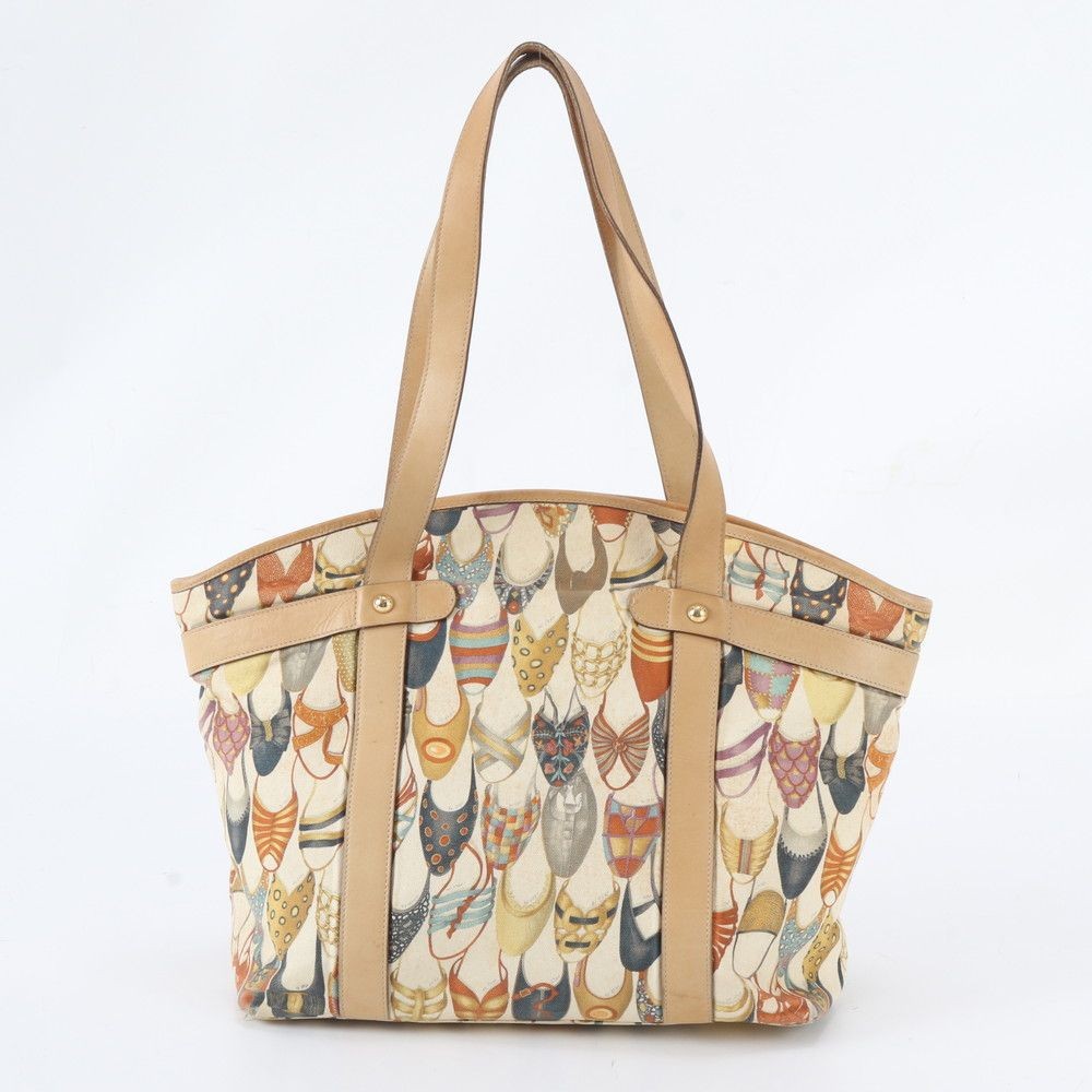 Authentic Salvatore Ferragamo Leather Canvas Tote Bag 30cm x 28cm x 15cm Damage