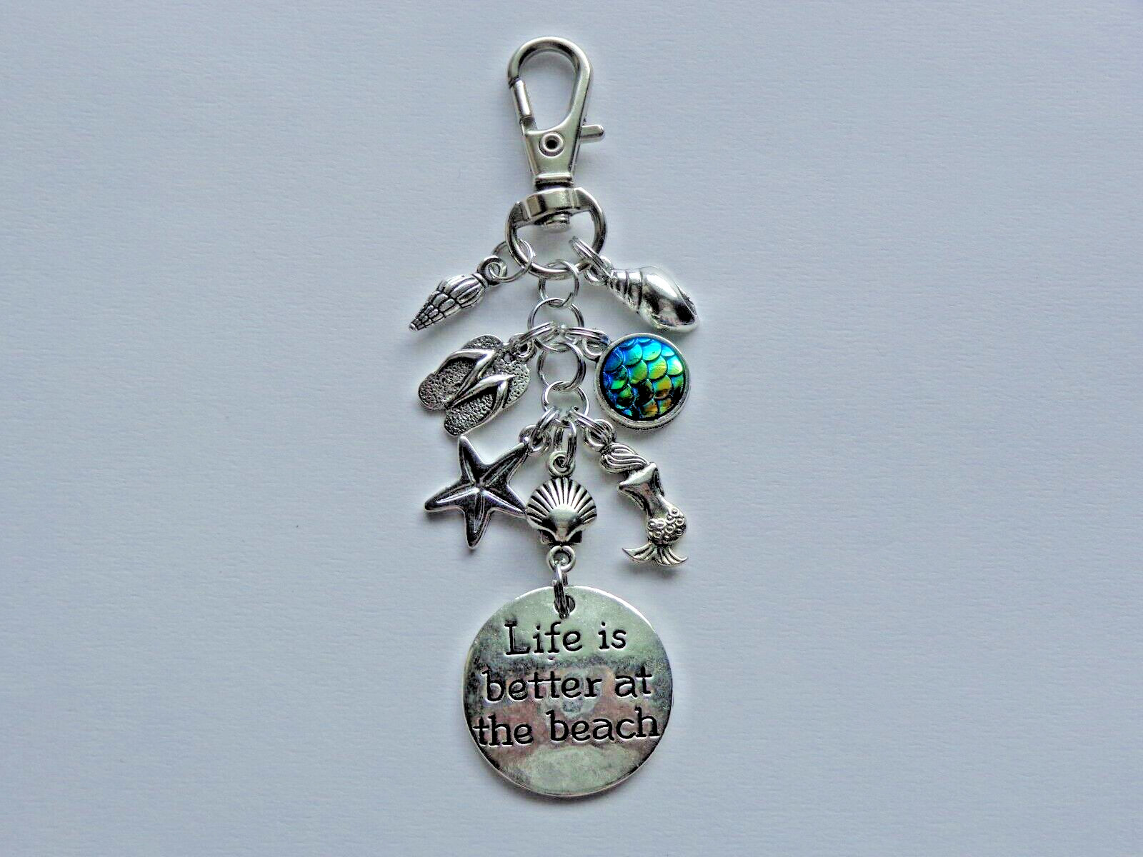 LIFE IS BETTER AT THE BEACH SEASHELLS KEY CHAIN CLIP FOR PURSE BACKPACK BAG FOB