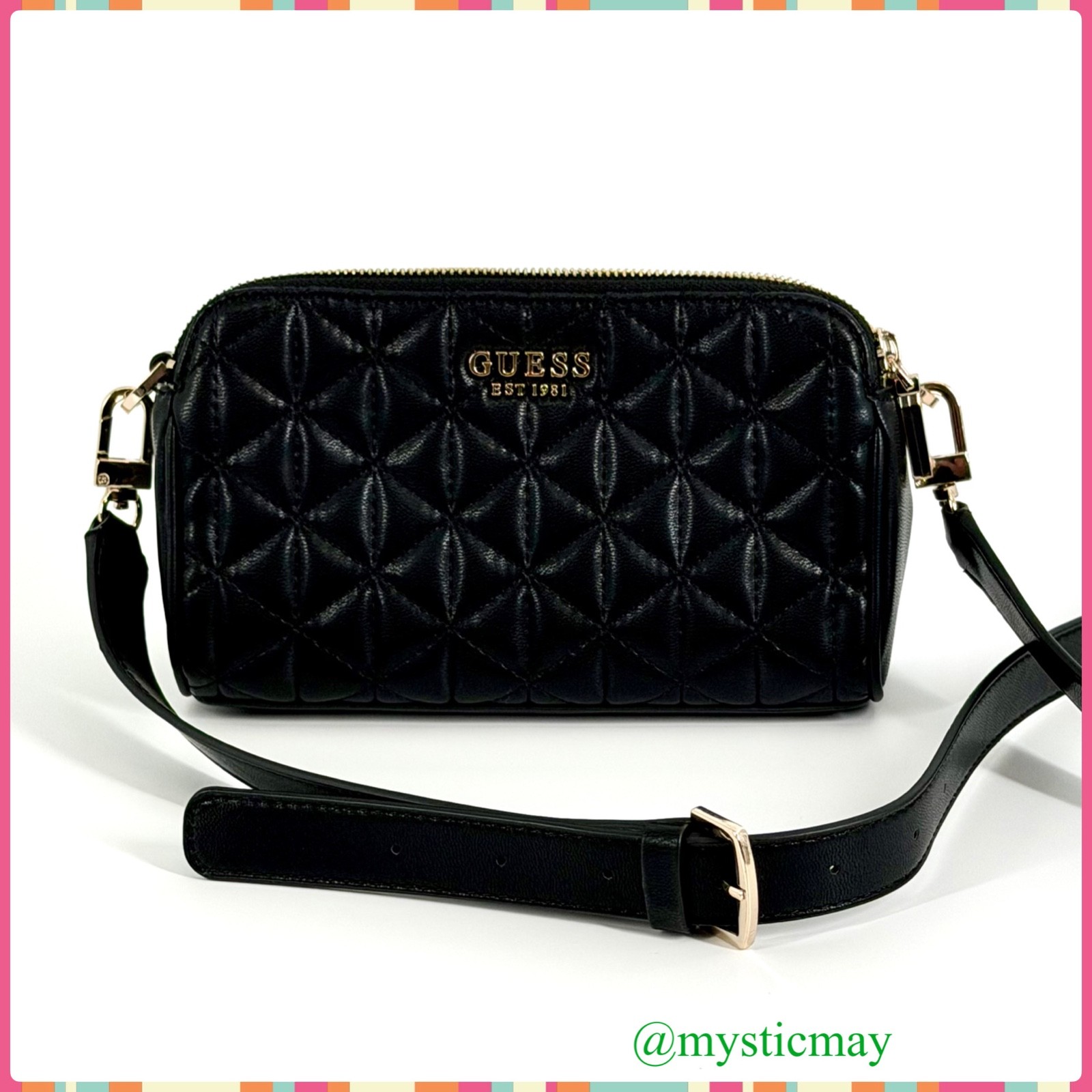 Women’s GUESS Classic Jet Black Quilted Faux Leather Crossbody Bag Medium Purse