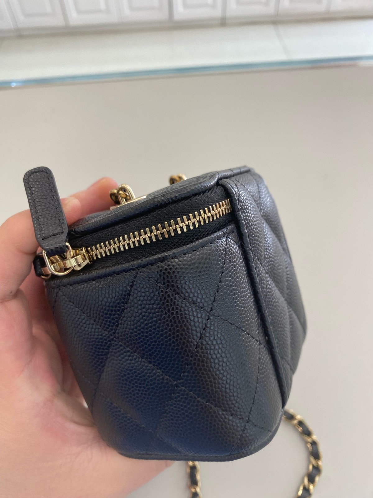 Chanel 23C Vanity Case w/mirror Black Caviar Leather Gold HW Chain [Duties Paid]