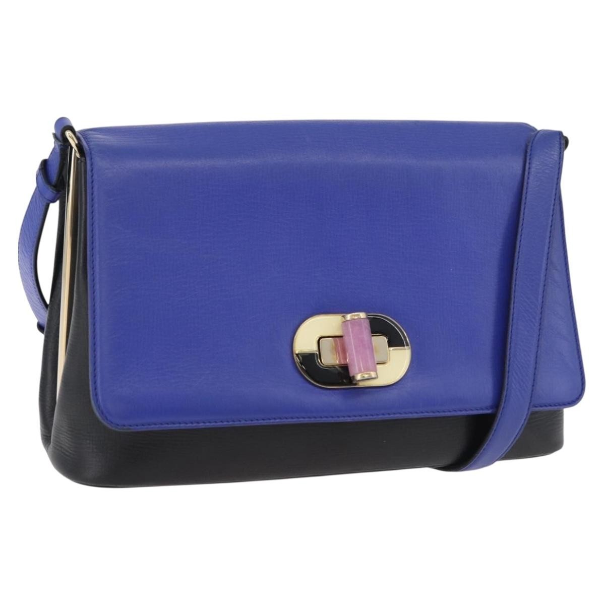 BVLGARI Isabella Rossellini Shoulder Bag Leather Blue Gold Auth BA12091A