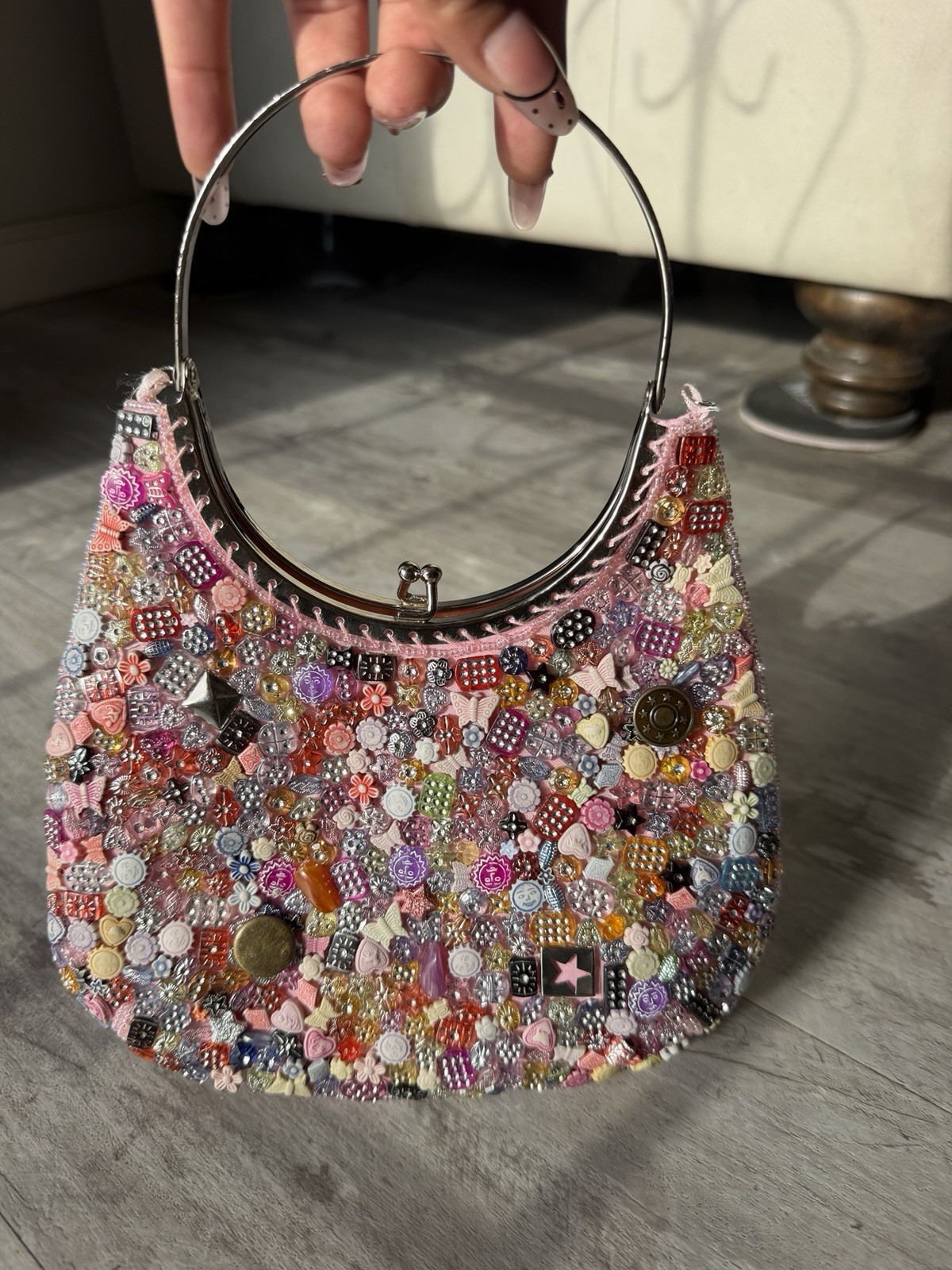 Y2K Kawaii Pink Beaded Charm Purse Harajuku Decora Coquette Handbag