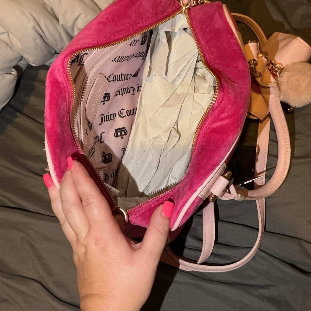 Juicy Couture New Love Chapter Satchel Raspberry Tart Velour Pink Gold Y2K Bag