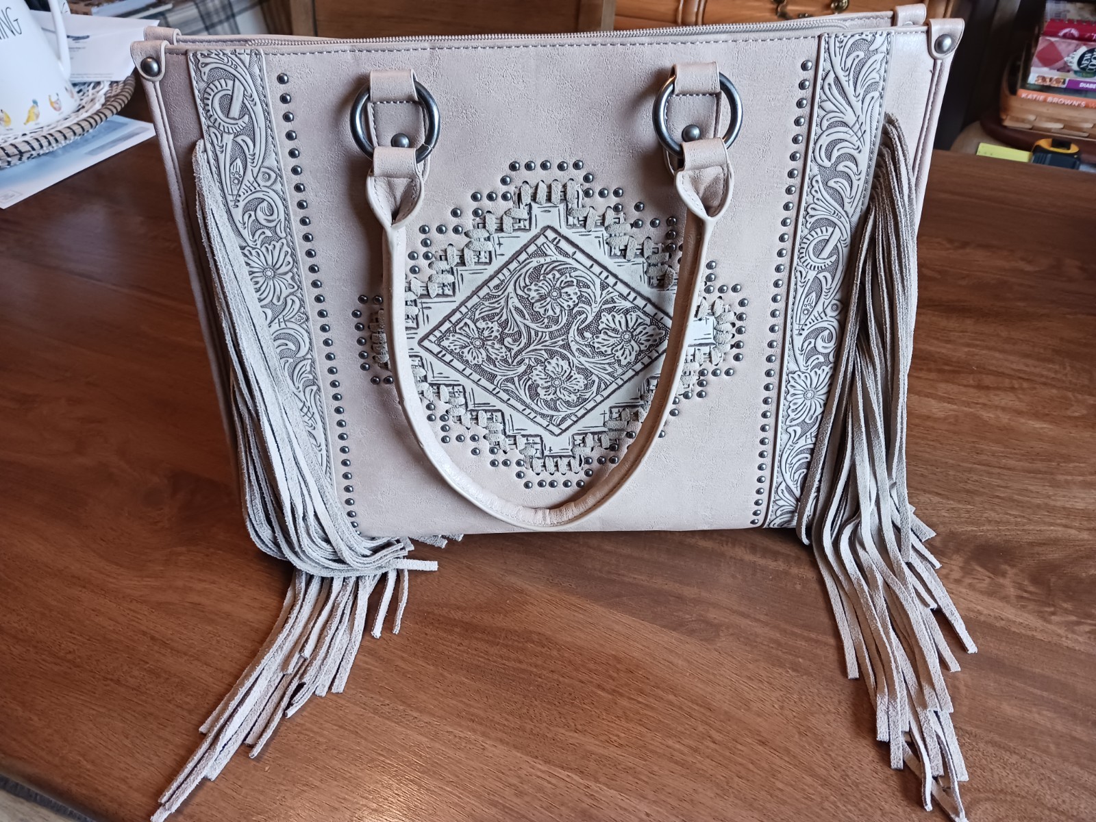 Montana West Floral Tool Fringe Collection Tote Top Handle Bag Handbag