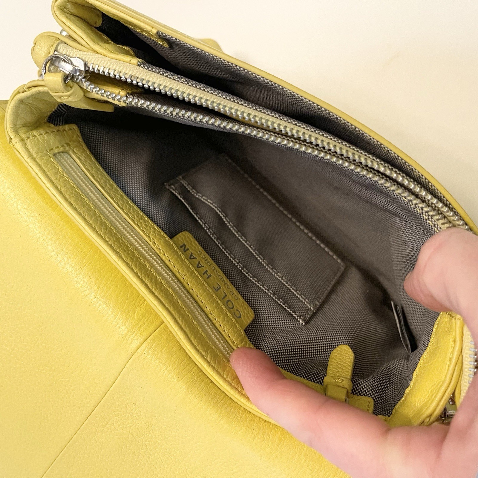 COLE HAAN Flap Crossbody Yellow Leather Grand Series Bag Purse *Flawed*