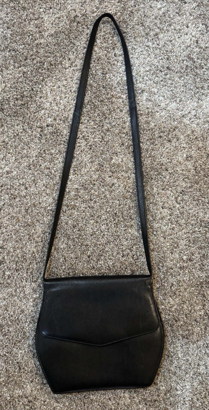 Vintage Charles Jourdan Paris Black Ribbed Textured Handbag Purse