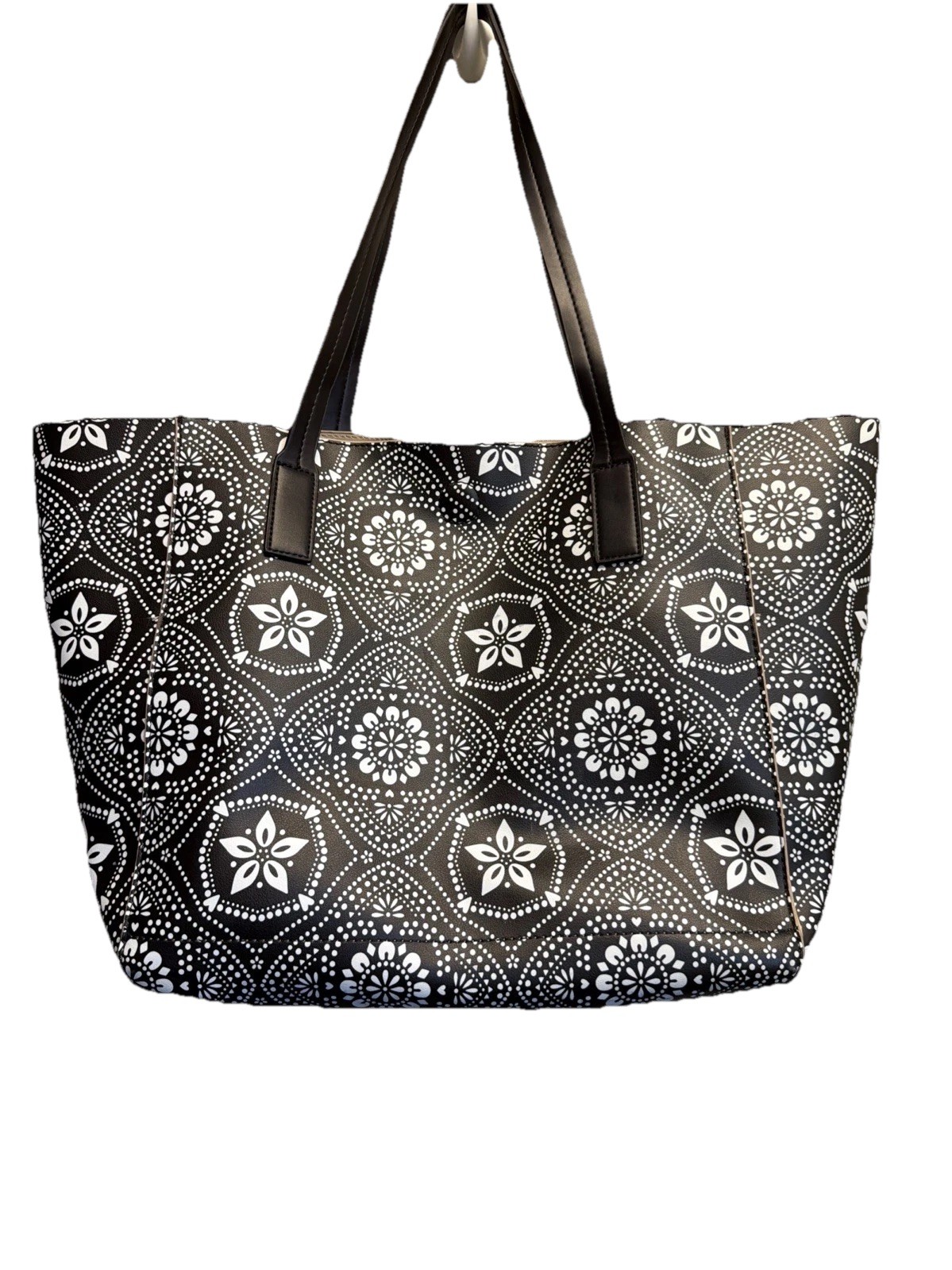 Tabitha Webb Large Floral Tote Mandalas Hearts Black and White with Pouch