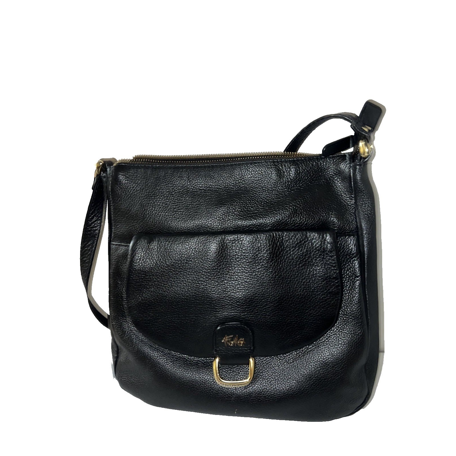 Tula Black Pebbled Leather Shoulder Bag Gold Hardware Adjustable Strap Pocket