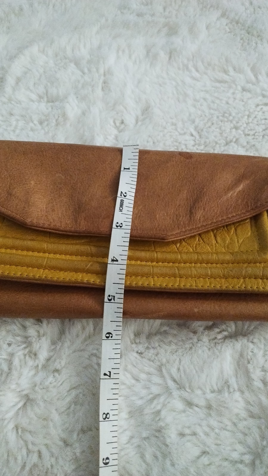 Possé Brown & Yellow Clutch Snap Closure Zip Pocket Lined Made in Mexico