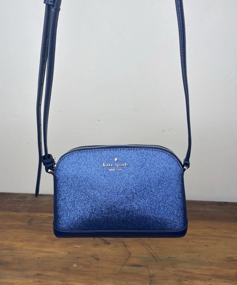 Kate Spade Tinsel Small Dome Crossbody Bag Parisian Navy Blue Glitter K8713 EUC