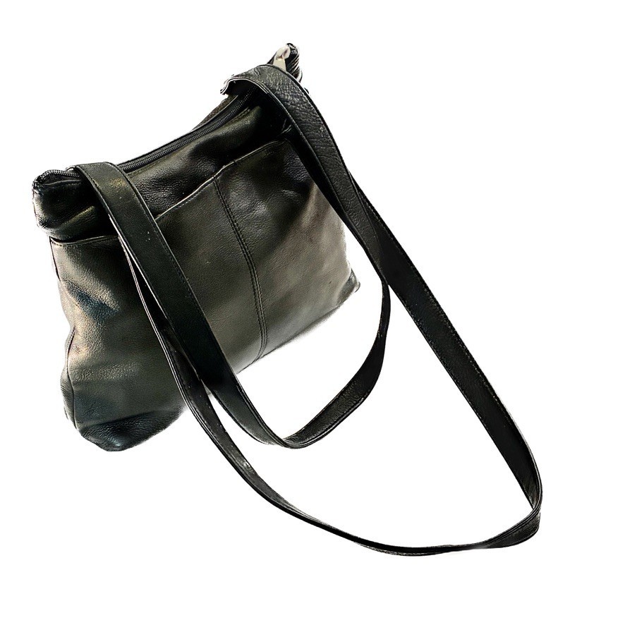 Rolfs Black Leather Shoulder Bag Minimalist 90s Vintage