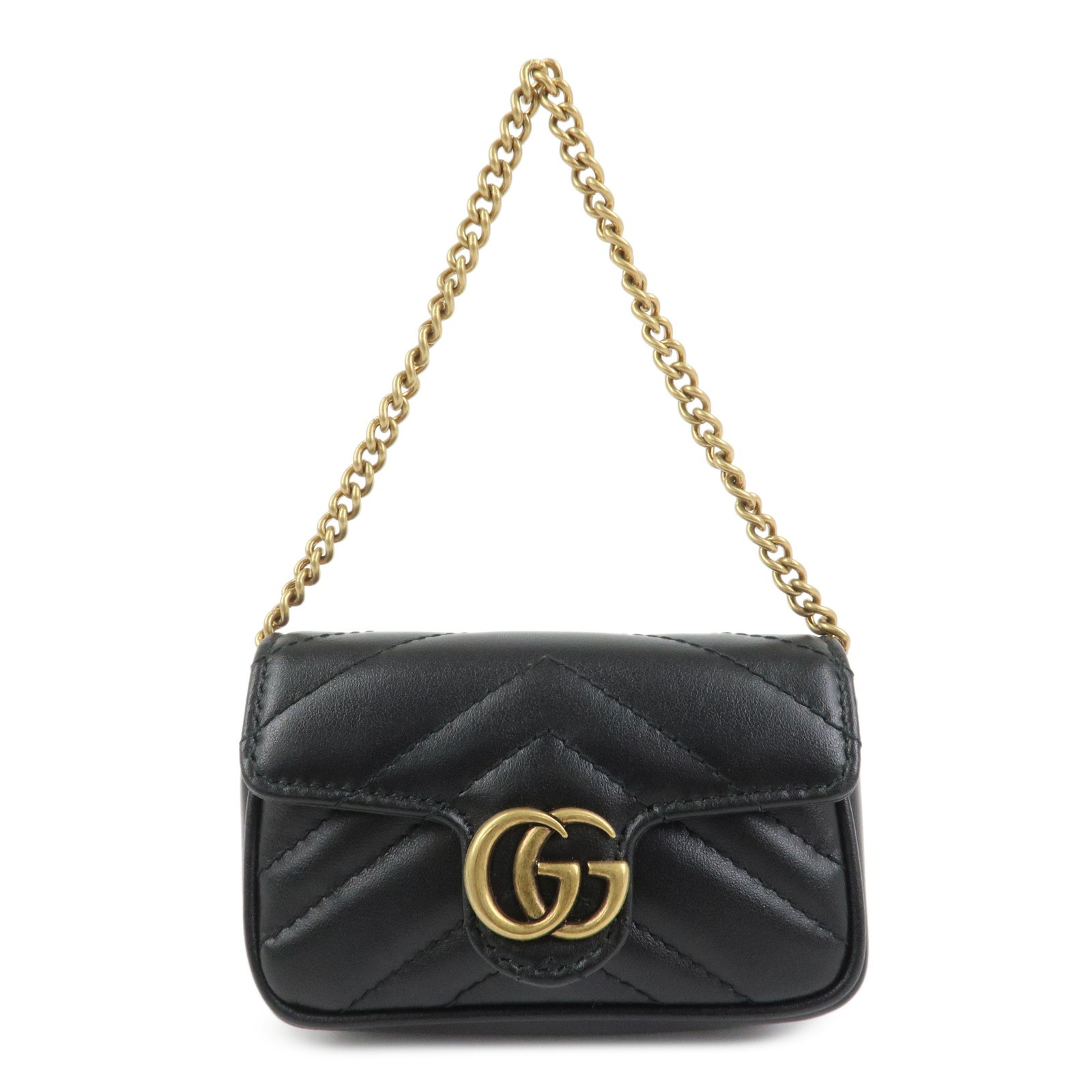 GUCCI GG Marmont Leather Chain Hand Bag Black 575161 Authentic Used F/S