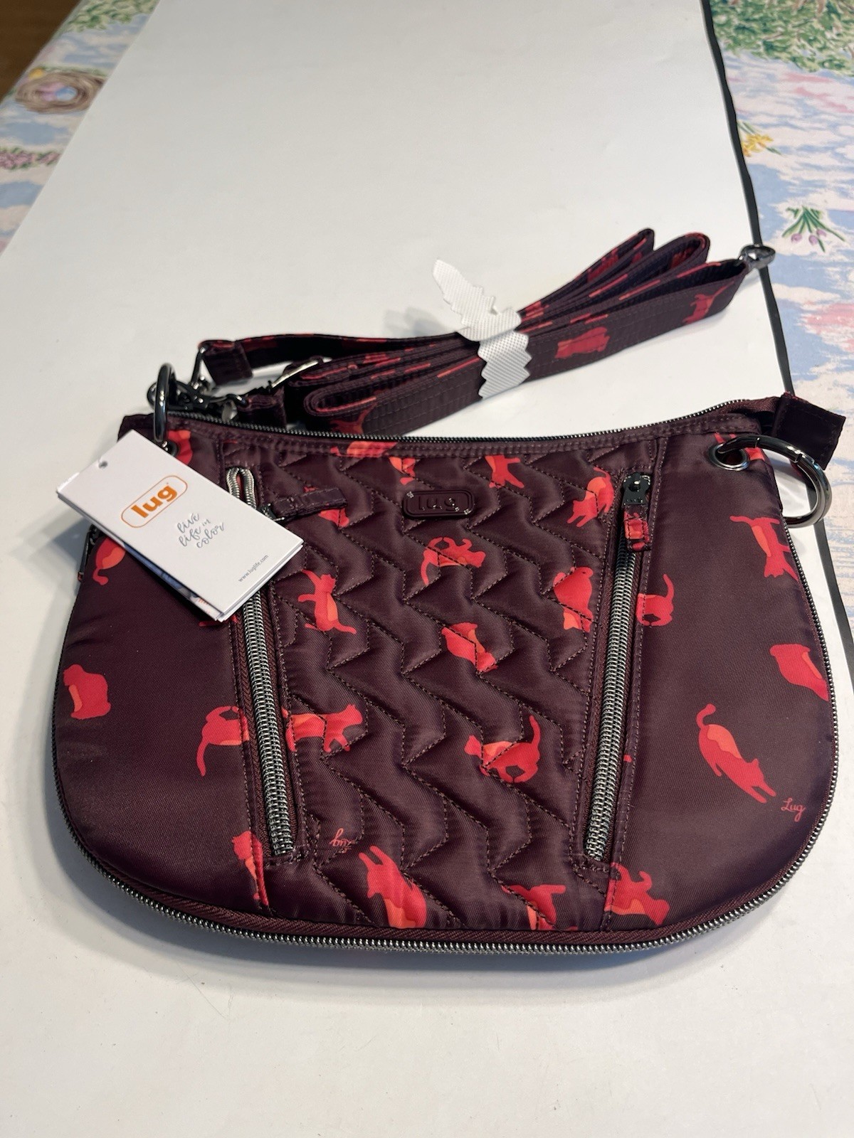 Lug Swivel Crossbody Expandable Bag Cats Orchid Cellphone Pocket NWT