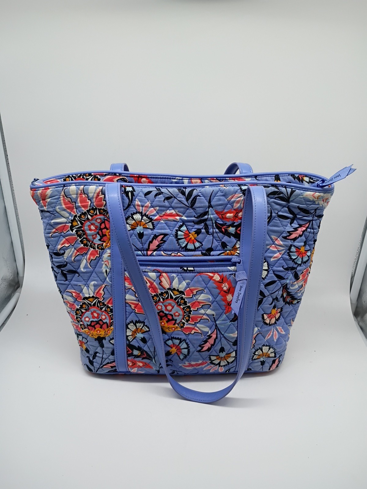 Vera Bradley Trimmed Vera Zip Tote Bag in Lavender Mural Garden 11 X 15