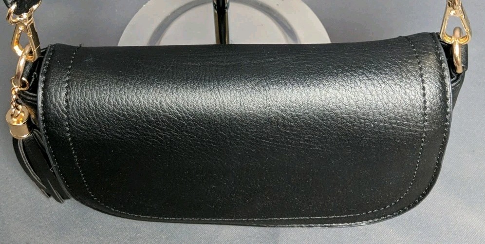 Black Faux Leather Crossbody Saddle Bag Tassel Adjustable Strap Flap Purse Zip
