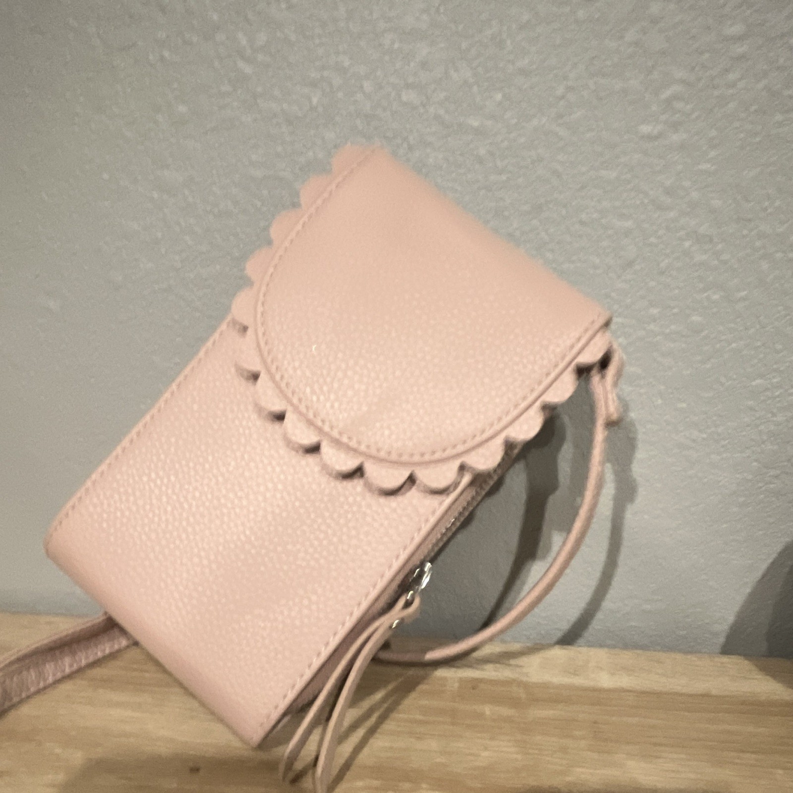 Pink Pebbled Crossbody Phone Wallet Purse Detachable Strap Snap Flap Zip