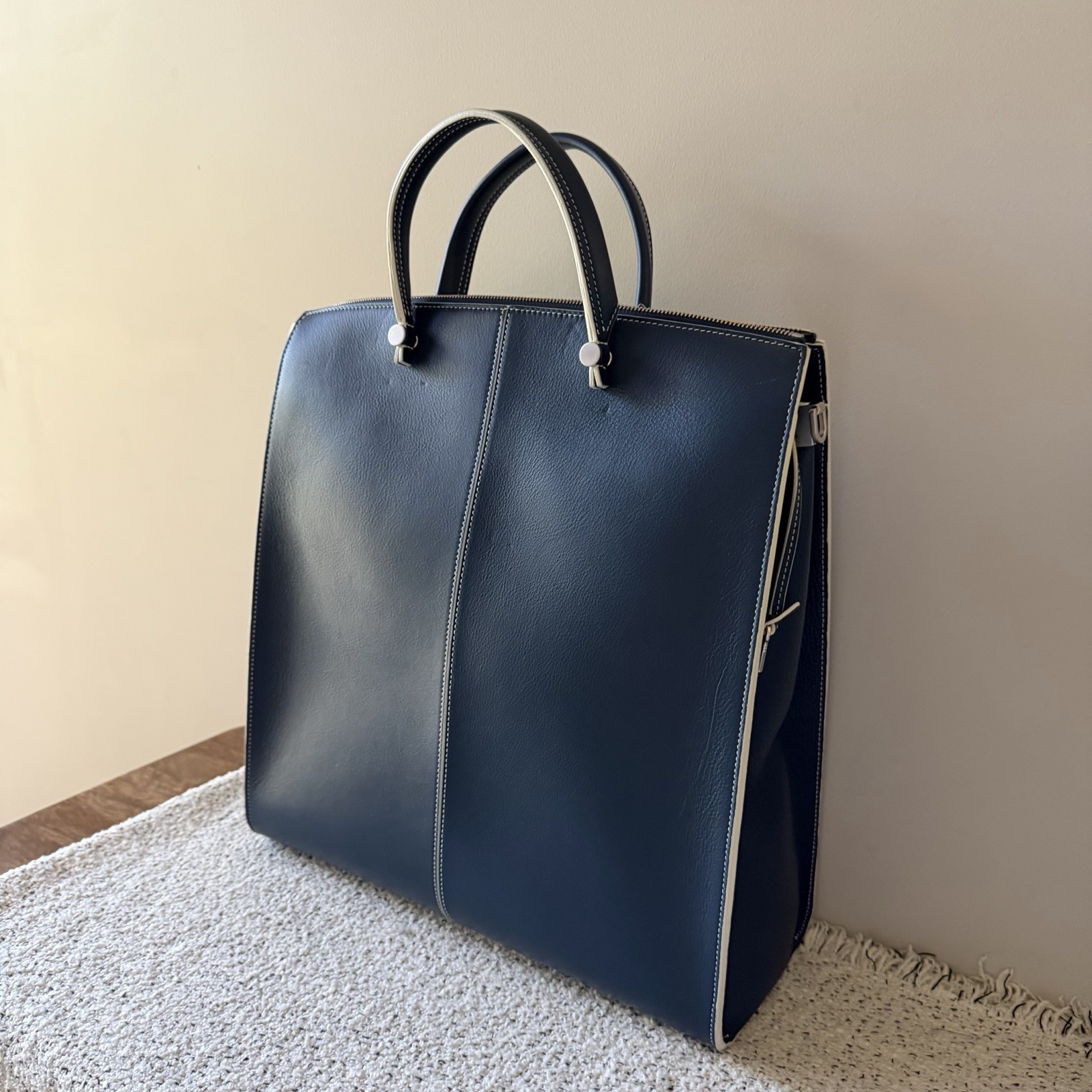 NEW Furla Mercurio N/S Travel Tote Leather Bag Atlantico Navy Blue Made in Italy