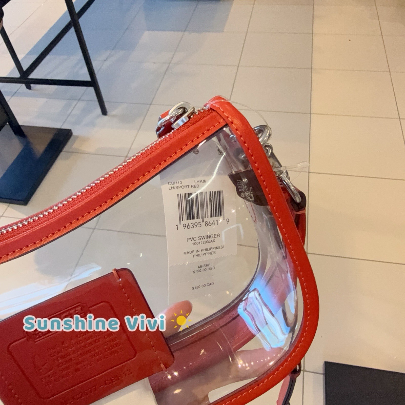 NWT Coach Stadium Swinger Bag Clear Coach with Dust Bag CBH13 Silver/Sport Red