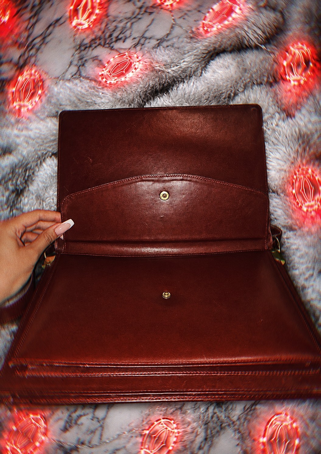 ⭐RARE Vintage Must de Cartier Bordeaux Leather Messenger Shoulder Portfolio Bag