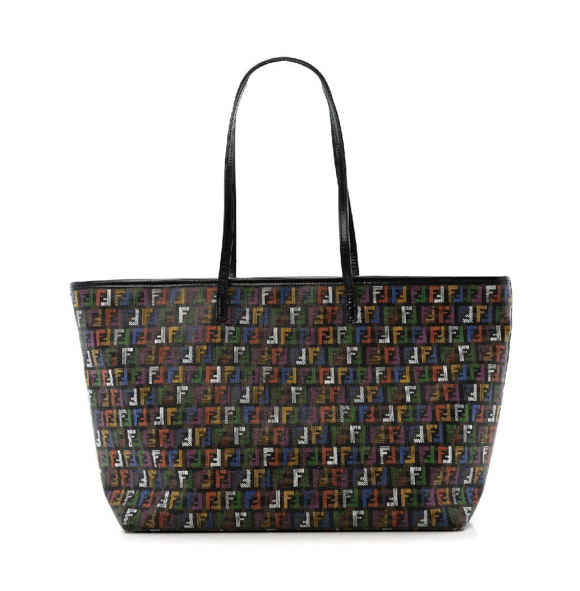 Fendi Zucca FF Logo Multicolor/Black Tote Bag Double Handles Inner Pockets