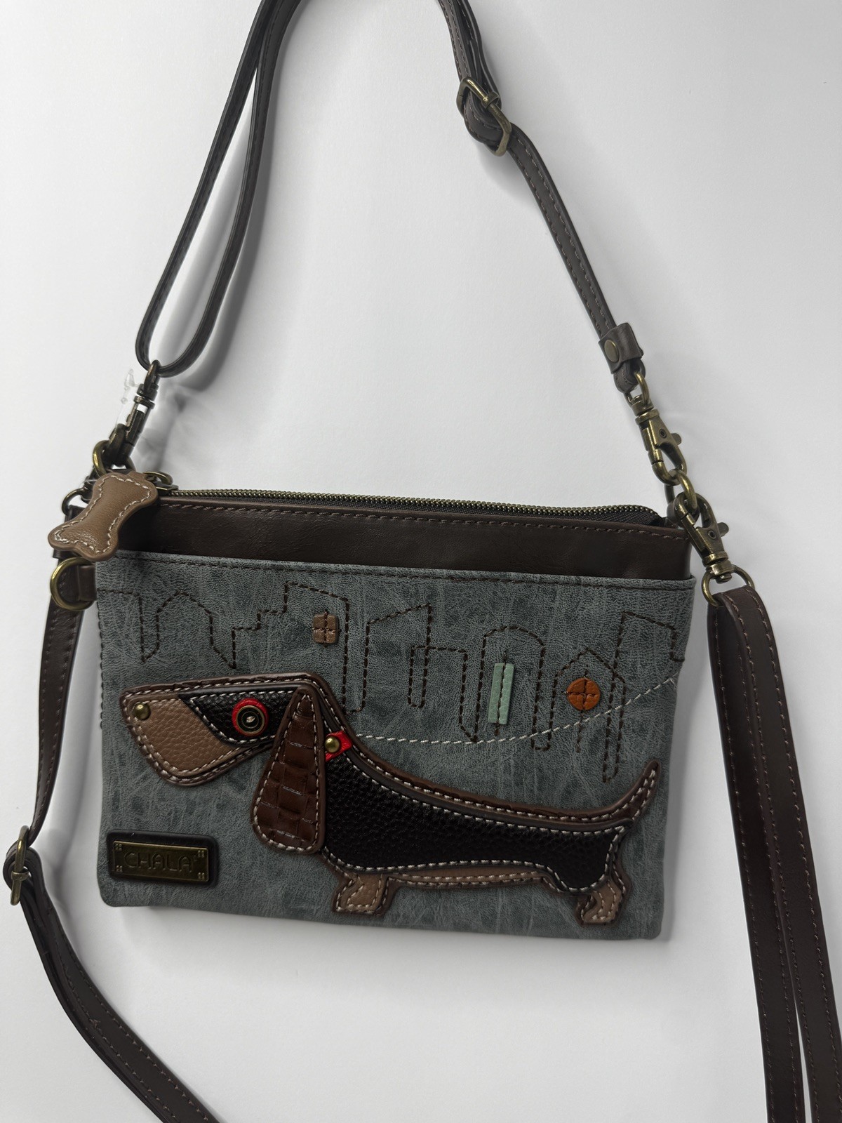 New CHALA Wiener Dog Mini Crossbody Cell Phone Purse Bag Convertible Indigo Blue