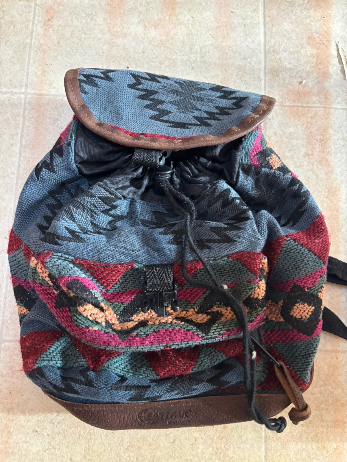 Southwestern Patterned Mini Rucksack Blue, Red And Green With Orange And Black