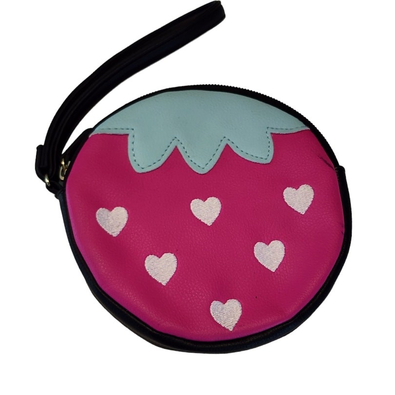 Betsey Johnson Strawberry Wristlet Bag with Hearts Hot Pink