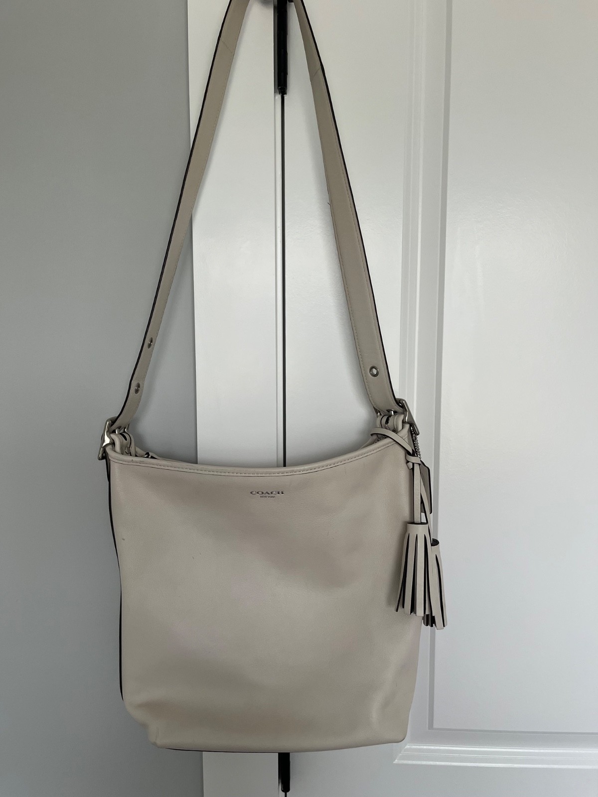 COACH Legacy Duffle Crossbody Bag 19889 Parchment Leather Women Good Condition