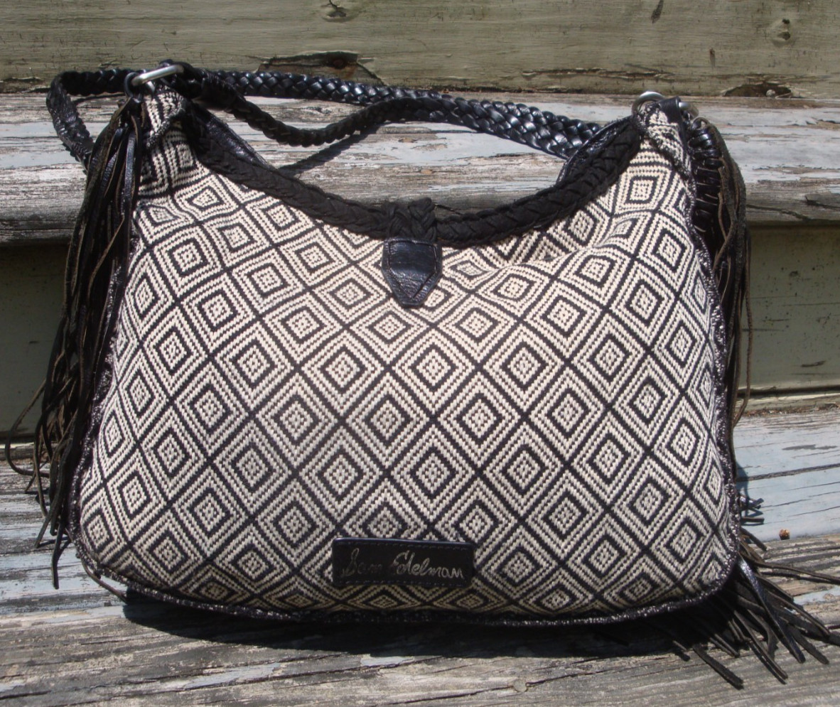 SAM EDELMAN Black Fringe Leather Large Hobo Handbag Boho Hippie Festival Biker