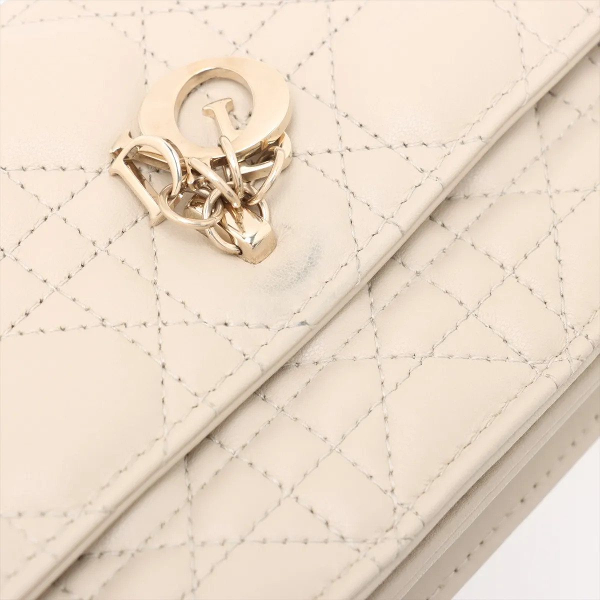 Christian Dior Cannage Miss Dior Leather 2 Way Handbag Beige