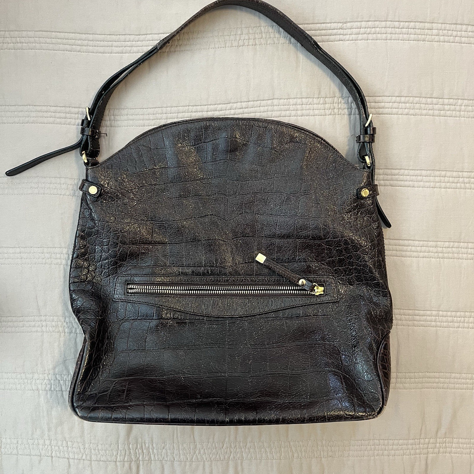 Monsac Original Dark Brown Leather Bag Slouch Y2K Maximalism Contemporary Hobo