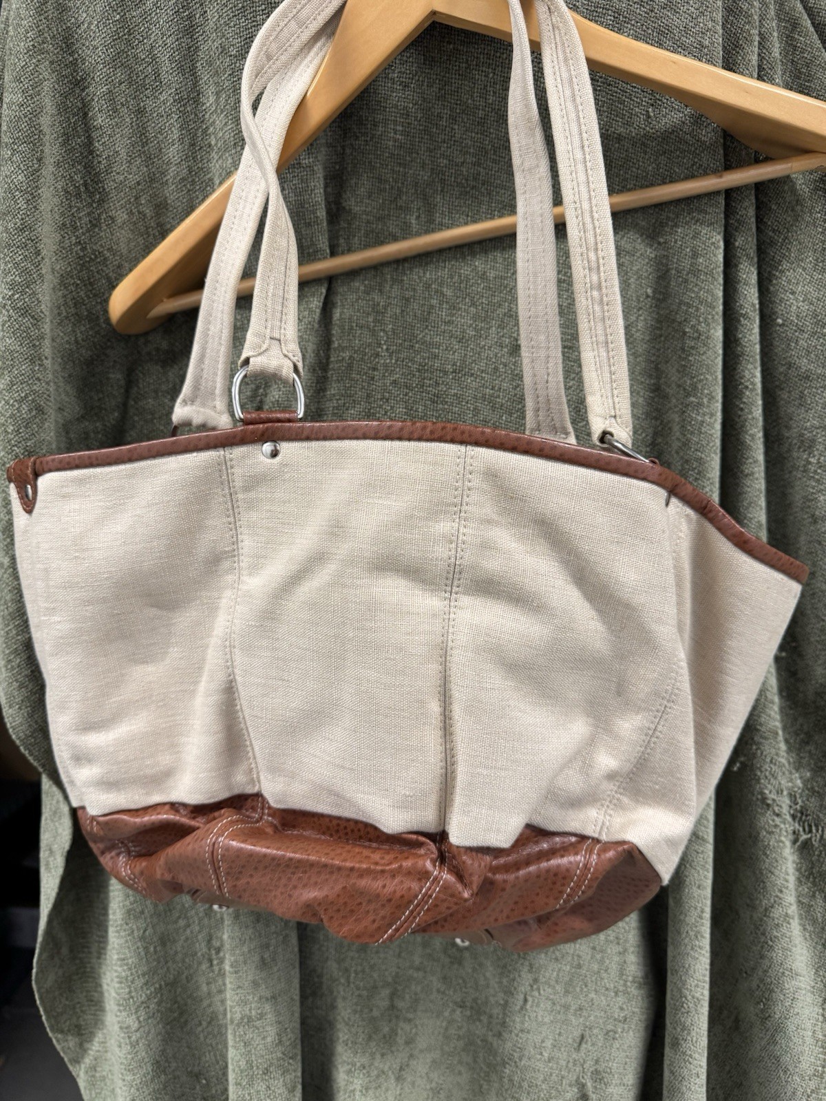 Helen E. Riegle Double Strap Canvas And Vegan Leather Tote