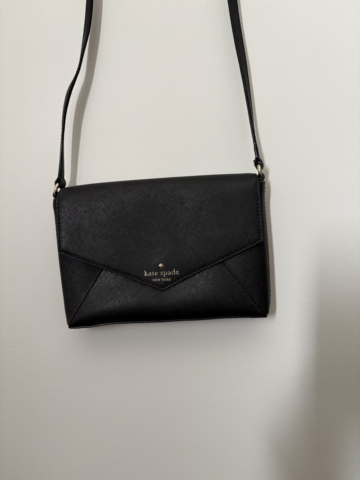 kate spade new york Black Crossbody Bag Snap Closure Adjustable Strap Gold