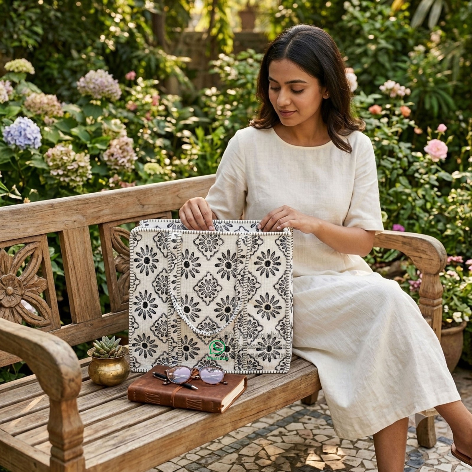 Handmade Eco-Friendly Quilted Cotton Market Bag Beach Tote Bag hand block bag