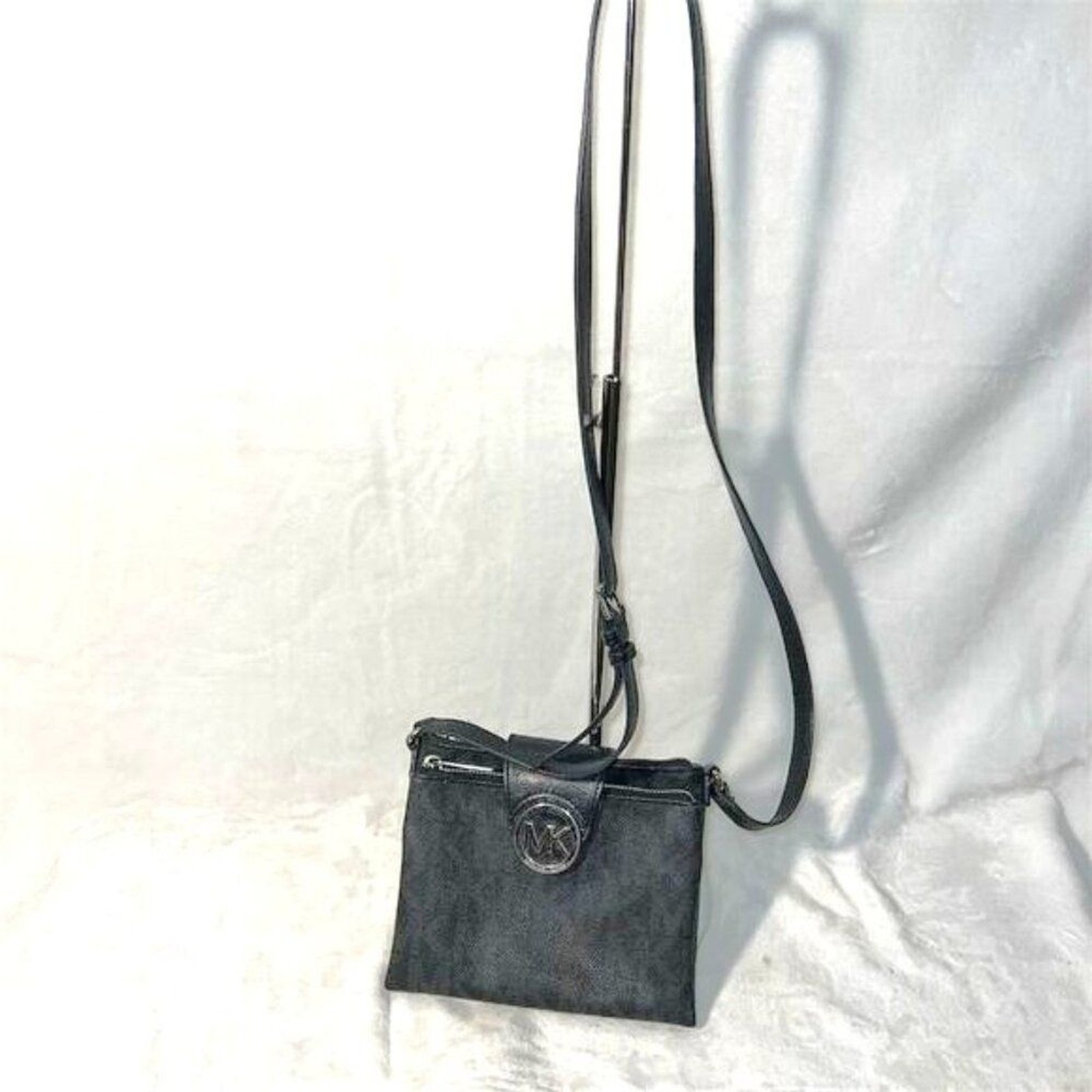 Michael Kors Fulton Crossbody Bag Black & Gray Signature Pebbled Leather