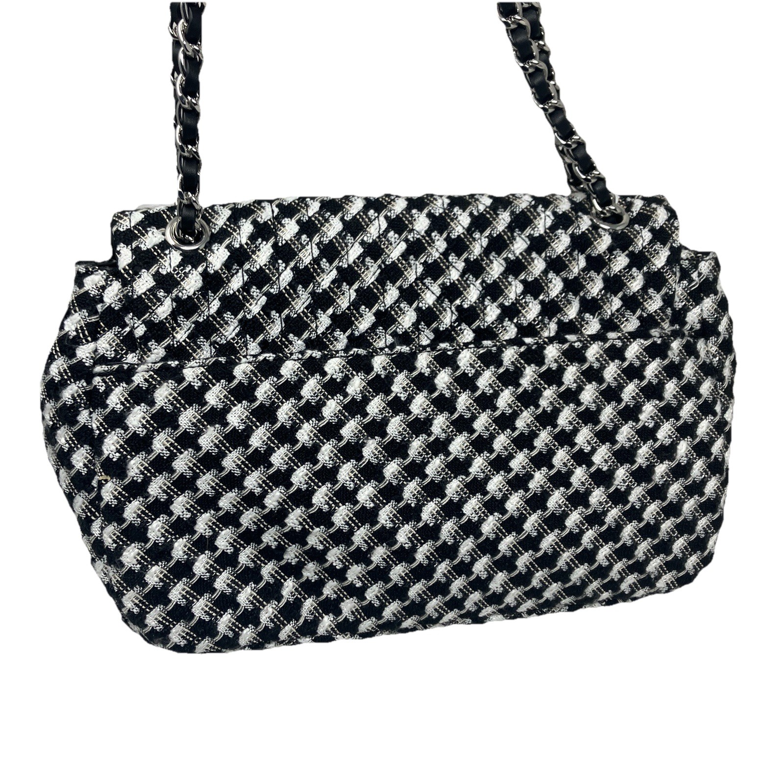 Karl Lagerfeld Paris Tweed Shoulder Bag Womens Black White Chain Flap Spring