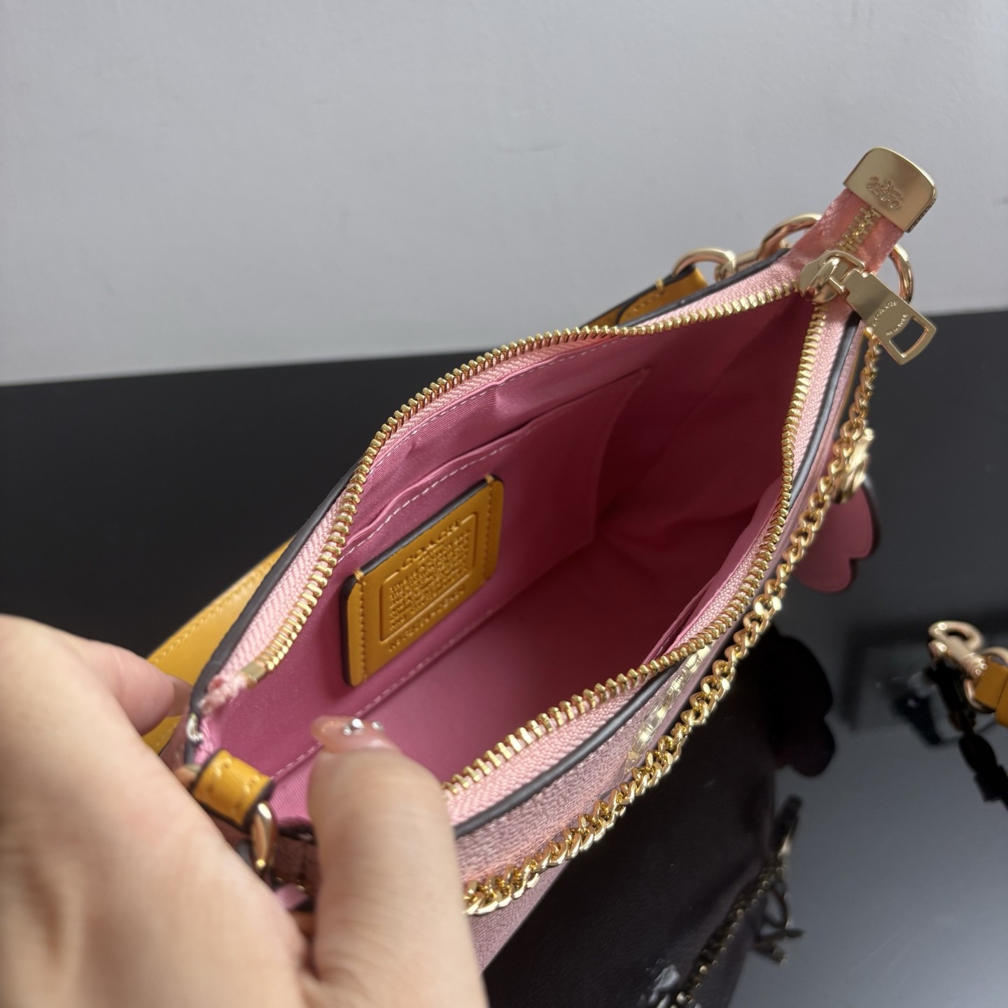 Coach Outlet CEA20 Teri Shoulder Bag Signature Canvas Charms Gold Powder Pink