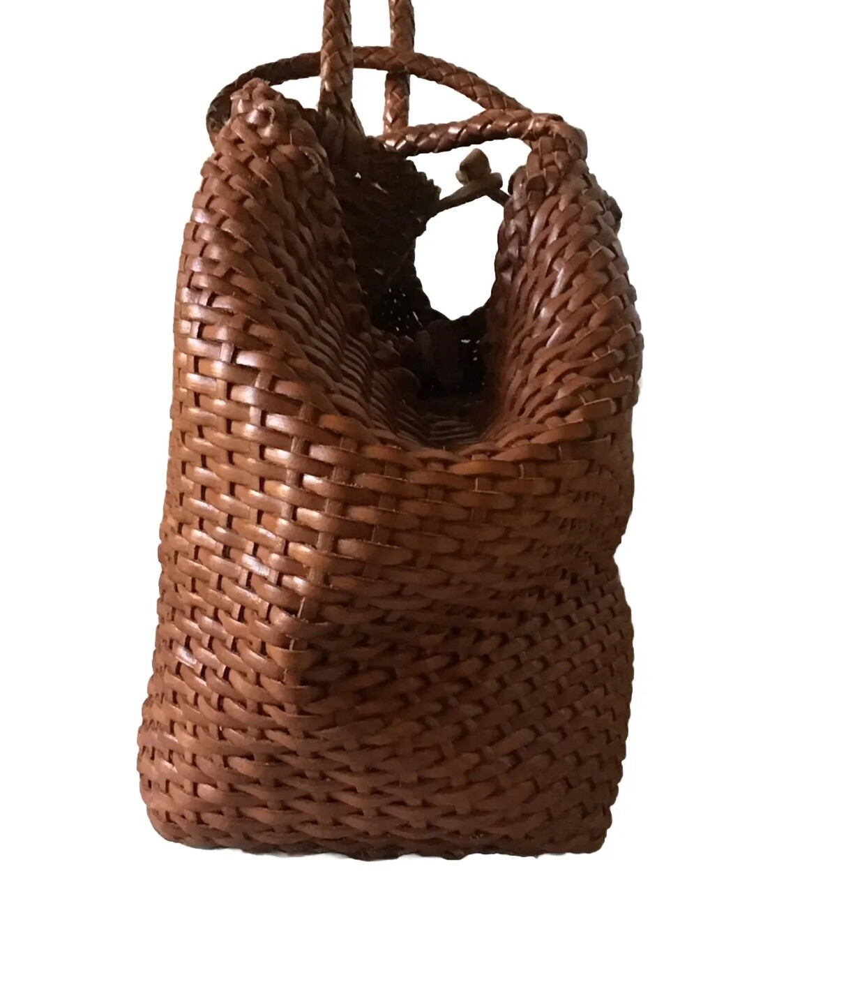 Henry Cuir Tan Woven Leather Shoulder Bag Tote W/ Pouch Mint Condition