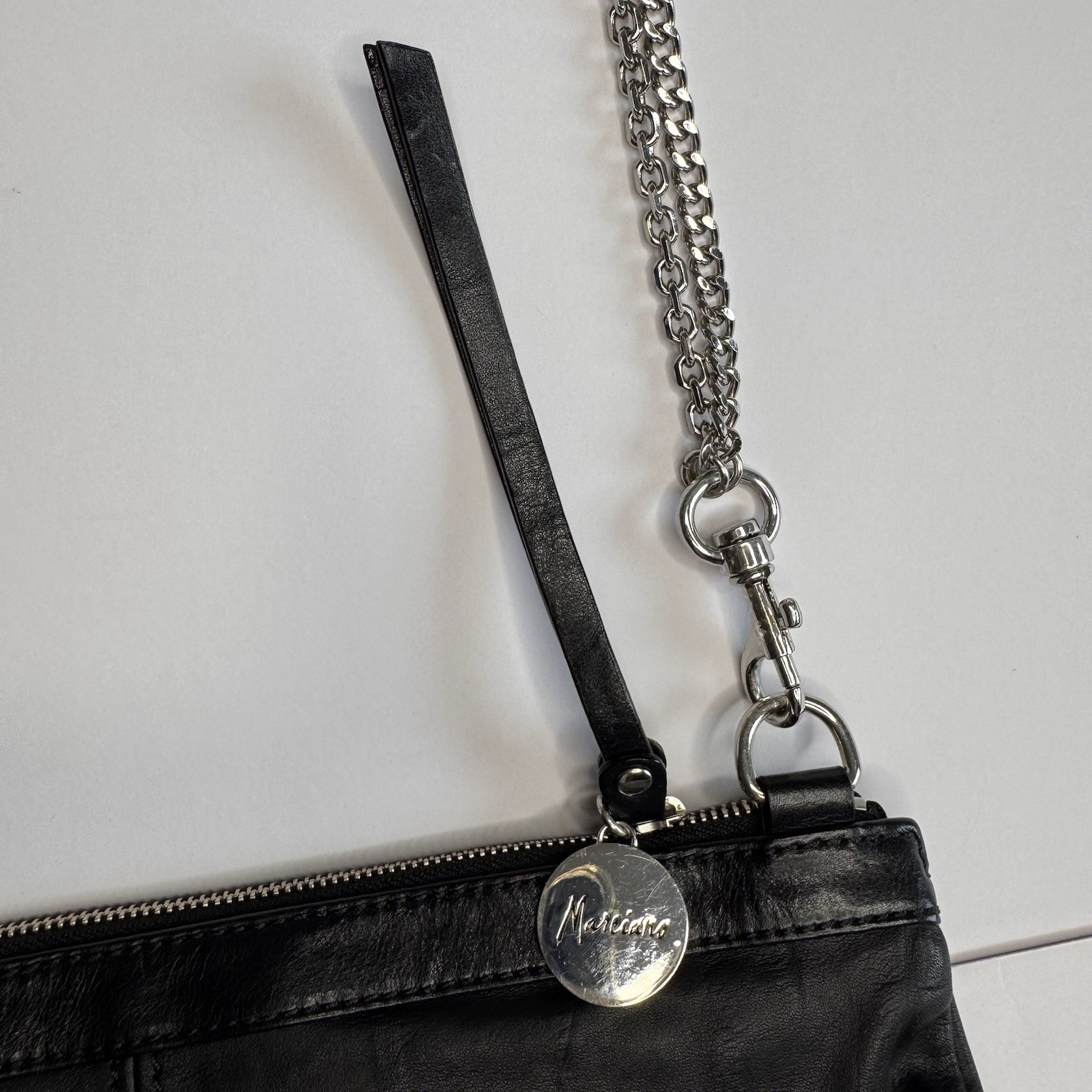 Marciano Black Genuine Leather Clutch Bag/Purse Double Chain Goth Biker Vixen