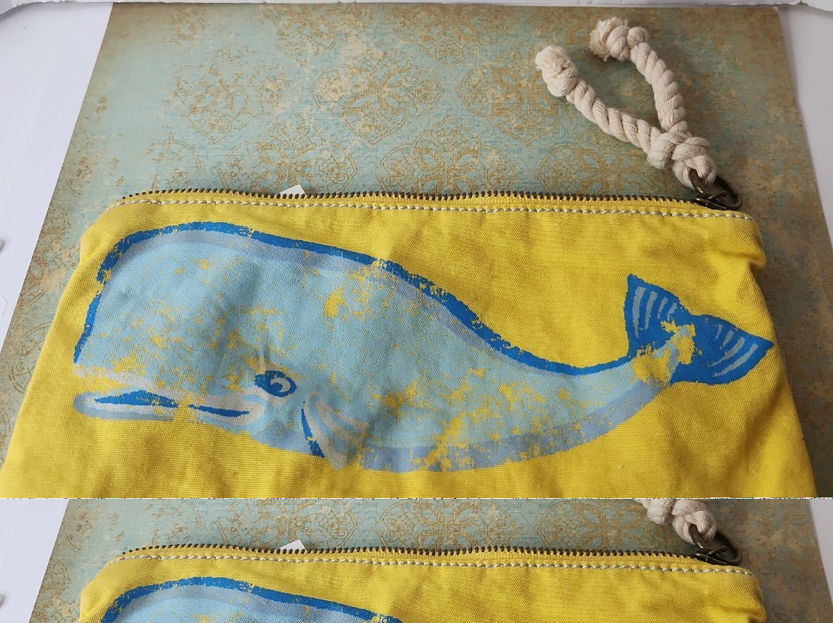 J. Crew Blue Whale Yellow Makeup White Rope Handle Purse