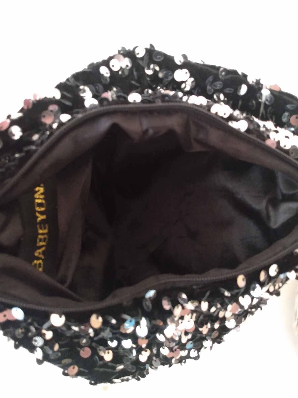 BABEYOND Women Black Fabric Silver Sequin Zip Snap Evening Single Handle Handbag