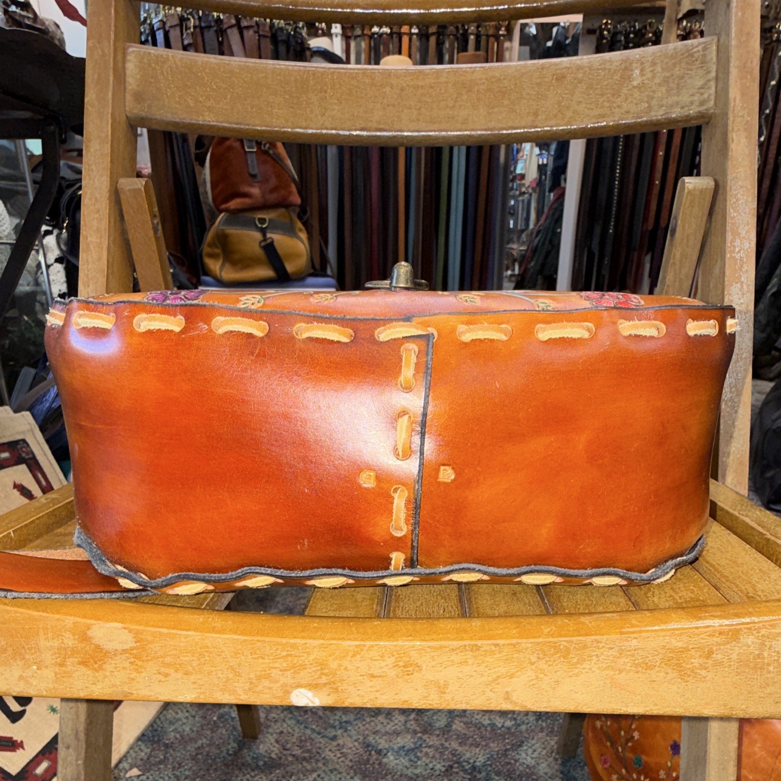 Sur Tan Brothers Brown Retro Hand Tooled Hand Died Oak Taned Leather 60s design