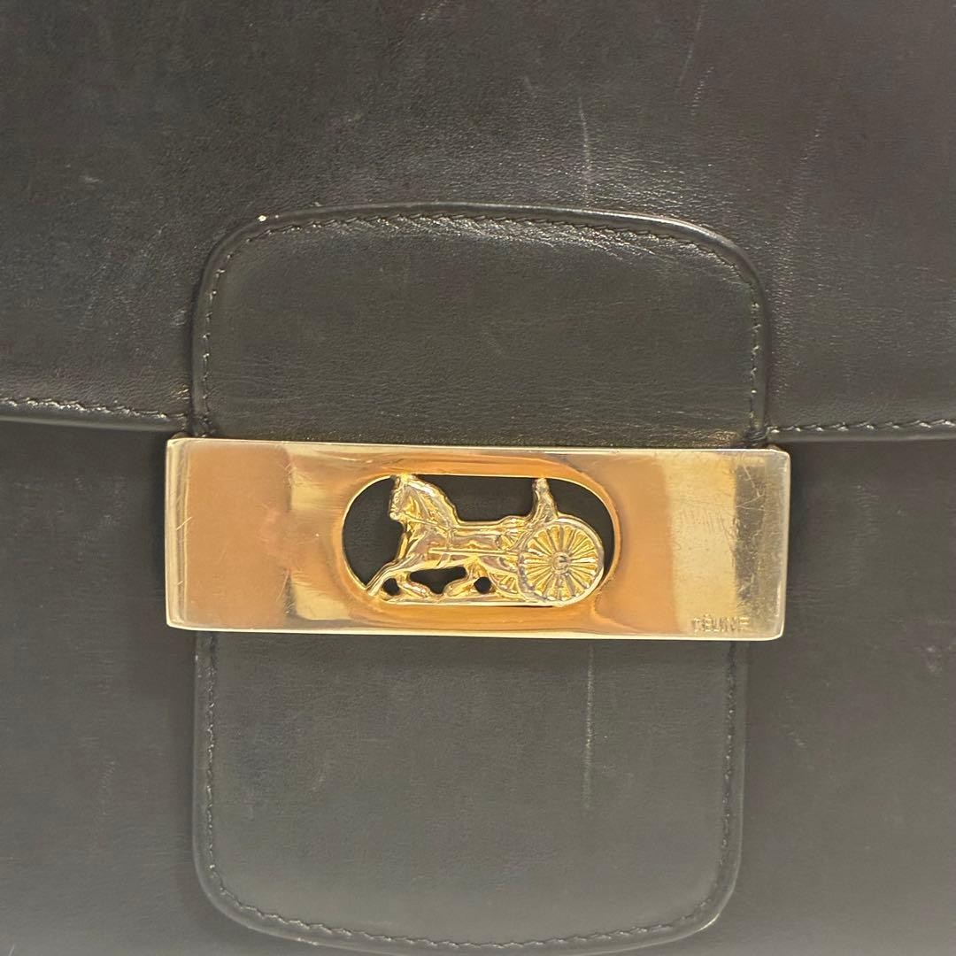 Celine Horse Carriage Shoulder Bag Black Leather Gold Hardware 8.7×7.5×2.2 inch