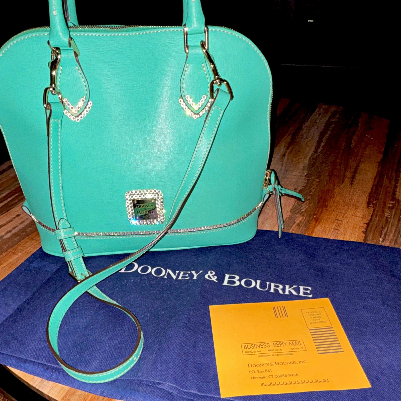 Dooney & Bourke Green Pebbled Satchel Top Handle Zip Bag w/ Dust Bag