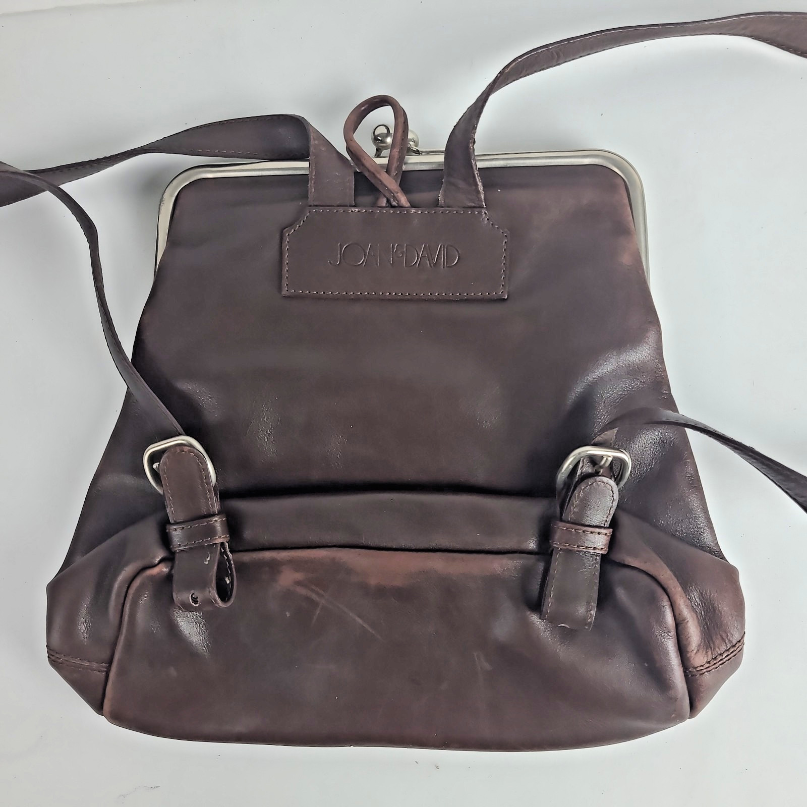 Vintage Joan & David Sac Backpack Straps Bag Brown Leather Purse, Snap Clasp