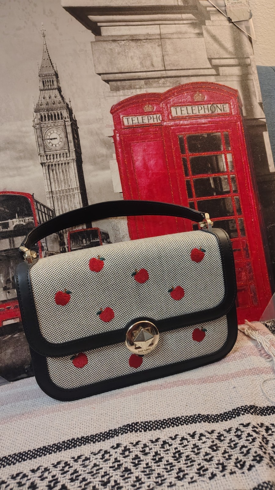 Kate Spade Audrey Orchard Toss Embroidered Apple Handle Flap Crossbody Bag