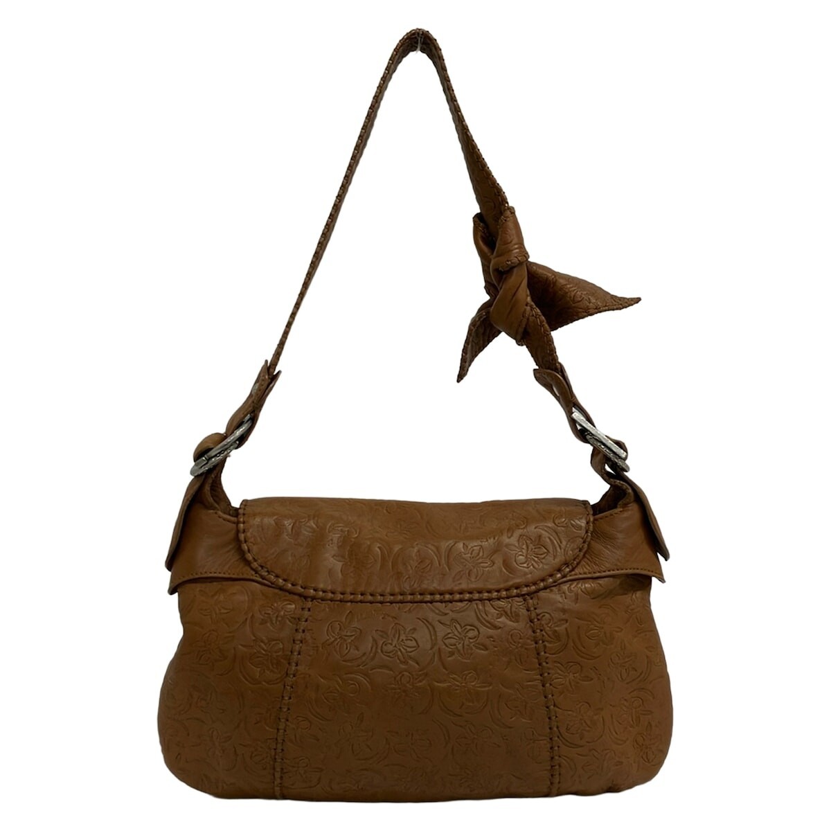 FERRAGAMO Shoulder Bag Gancini Leather Brown Authentic From Japan