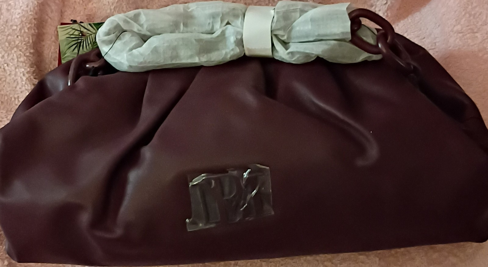 Badgley Mischka Plum Clutch Zip Top Handle Gold Hardware Lined Medium Brand Card