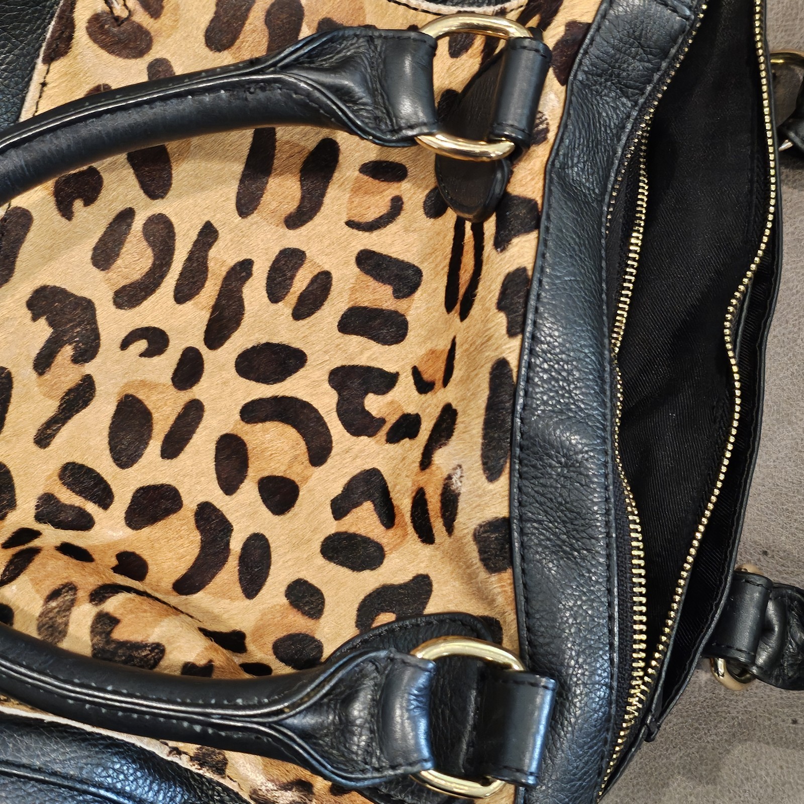 Audrey Brooks Leopard Print Calf Skin/Black Leather Purse