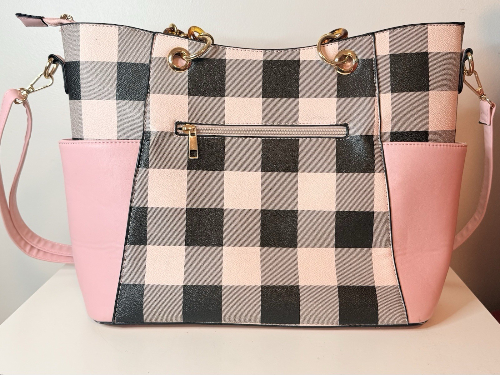 Mia K Collection handbag Black & Pink Handles & Shoulder Strap SEE PHOTO